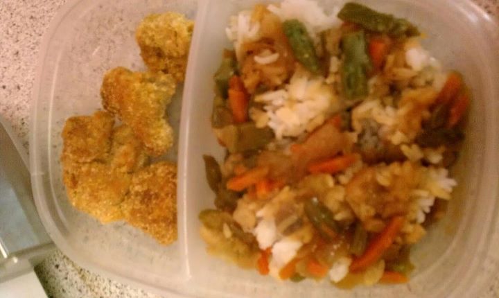 Fried Breaded Gluten Chicken with stir fry